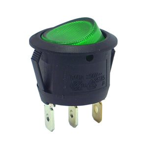 ROCKER ON-OFF 220VAC GREEN LIGHT | RSE Electronics