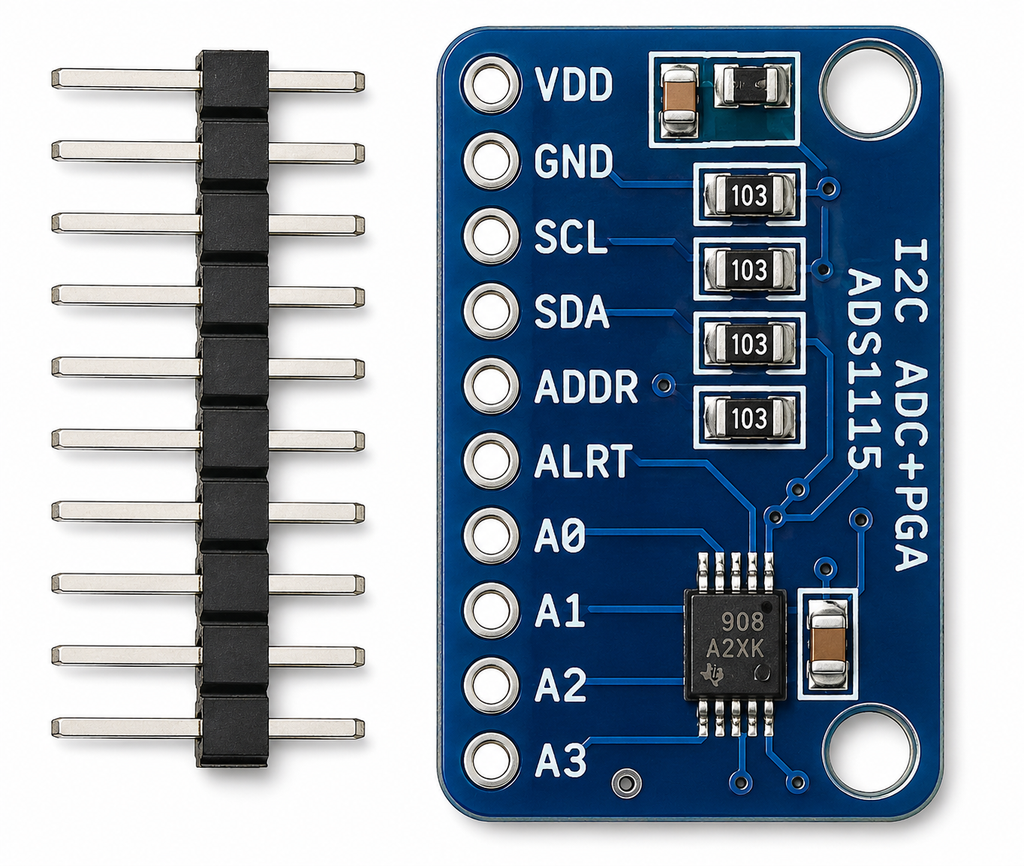 ADS1115 4-Channel 16-Bit I2C ADC Module with Programmable Gain ...
