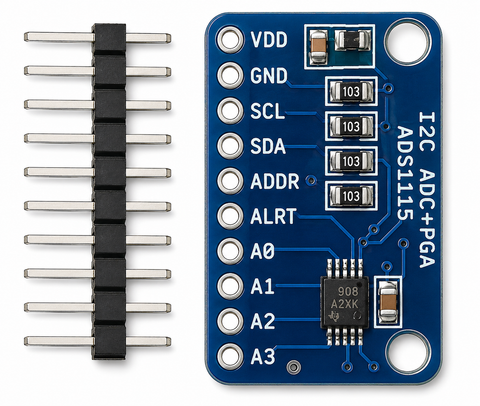 ADS1115 4-Channel 16-Bit I2C ADC Module with Programmable Gain Amplifier
